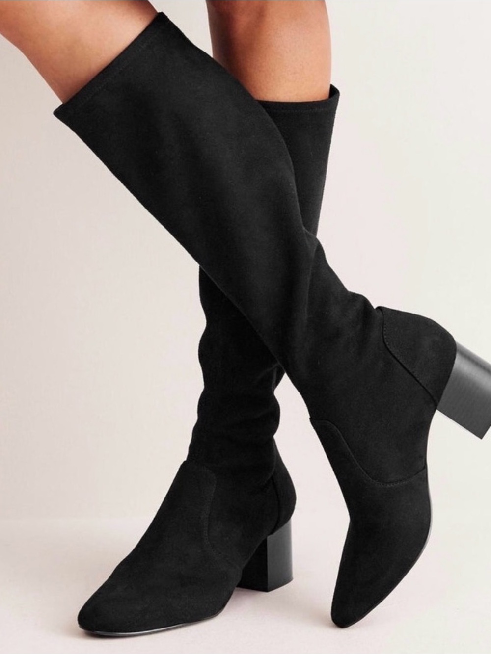 Boden Women's Black Faux Suede Knee-High Block Heel Boots Sz 41